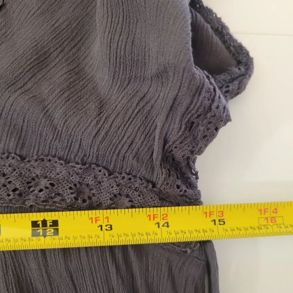 Knox Rose Gray Boho Top Tassel Hem Crochet Trim Gauze Festival XS - Picture 4 of 7